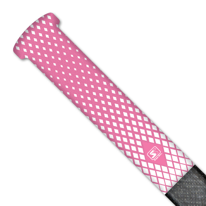 Pink white double diamond hockey grip