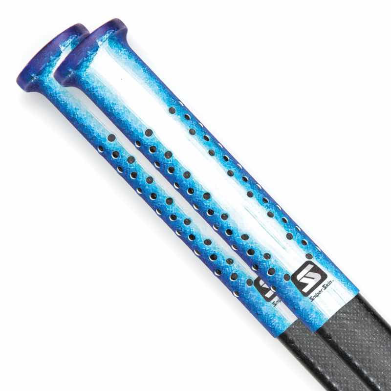 Blue Sniper Skin grip on a hockey stick handle with white laser beam