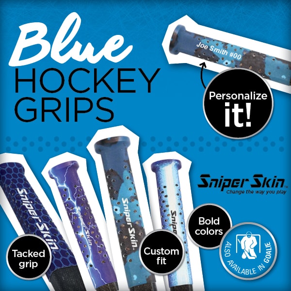 Blue hockey stick grips by Sniper Skin