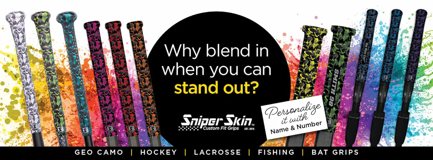 colorful geo camo sports grips with players name and number from sniper skin for lacrosse fishing baseball softball hockey 