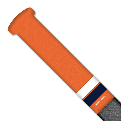 orange navy white stripes sniper skin hockey grip on a hockey stick handle (Edomonton)