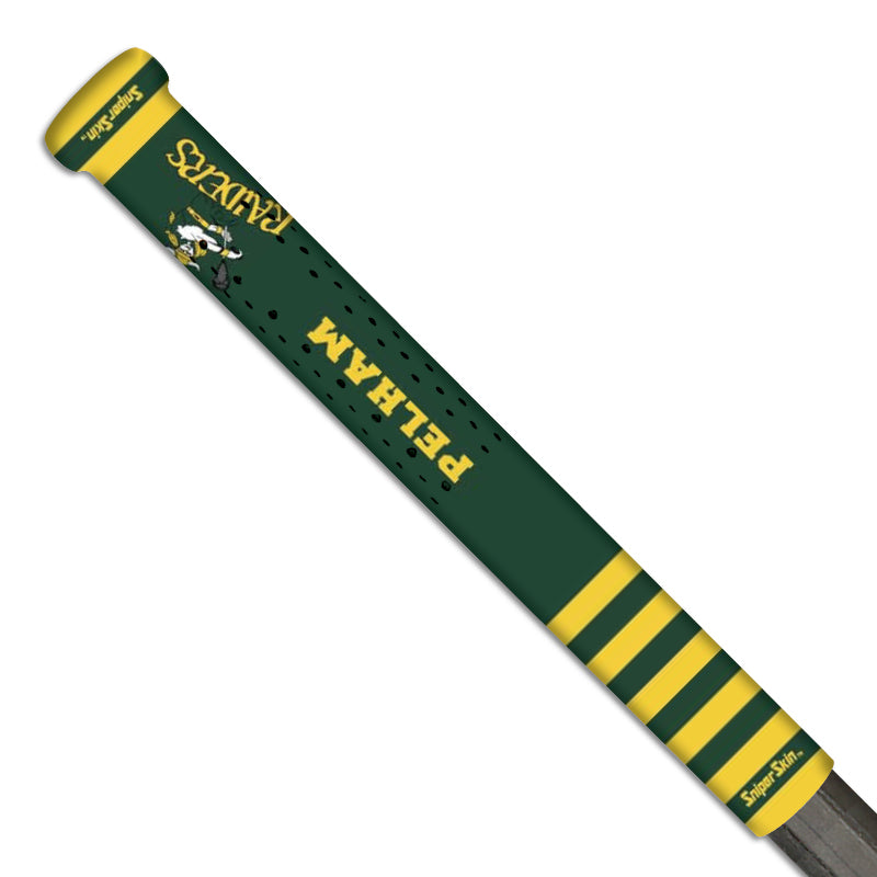 green custom lacrosse pelham raiders grips from sniper skin with team logo 