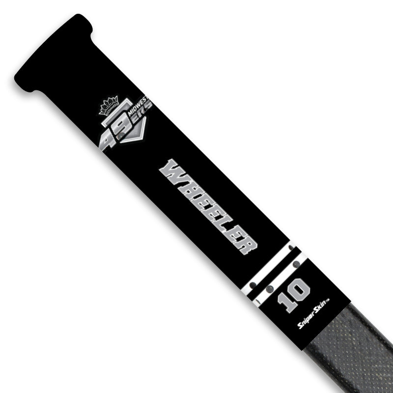 BLACK WHITE STRIPES MIDWEST 49ERS SNIPER SKIN HOCKEY STICK GRIP FUNDRAISER