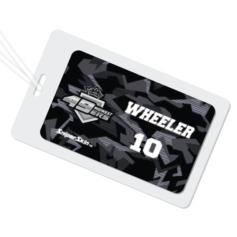 BLACK GEO CAMO MIDWEST 49ERS SNIPER SKIN BAG TAG FUNDRAISER