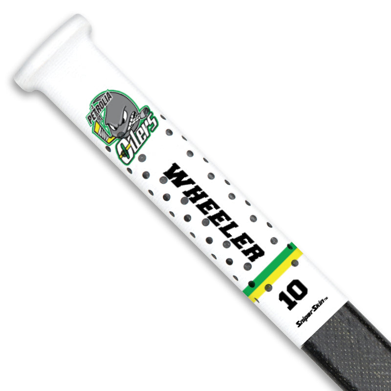 personalized hockey stick grip petrolia oilers white team stripes 