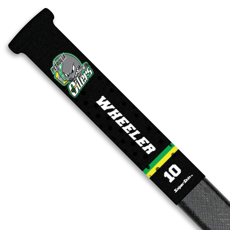 personalized hockey stick grip petrolia oilers black team stripes 