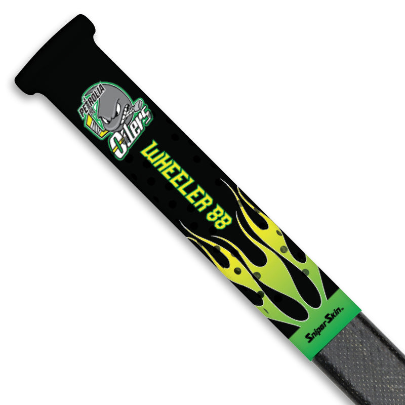 personalized hockey stick grip petrolia oilers black green fire