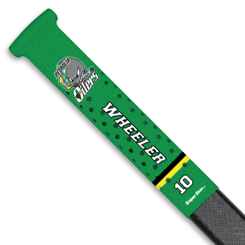 personalized hockey stick grip petrolia oilers green team stripes 