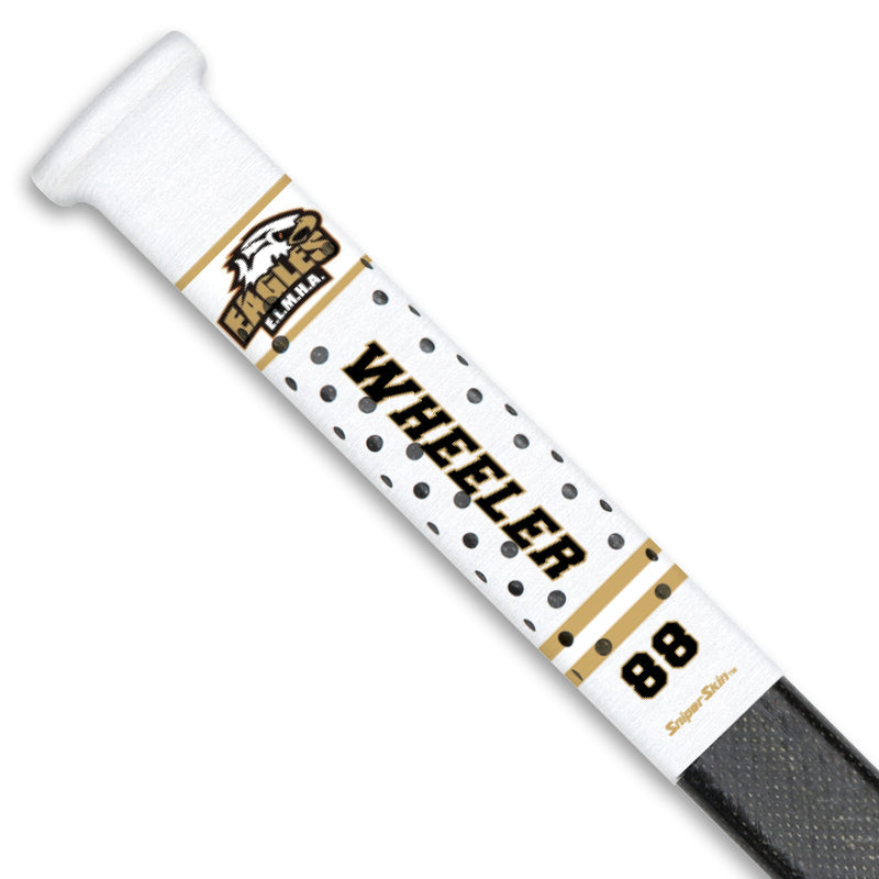 white  team stripes EAST LAMBTON  Minor Hockey stick grip only from Sniper Skin 
