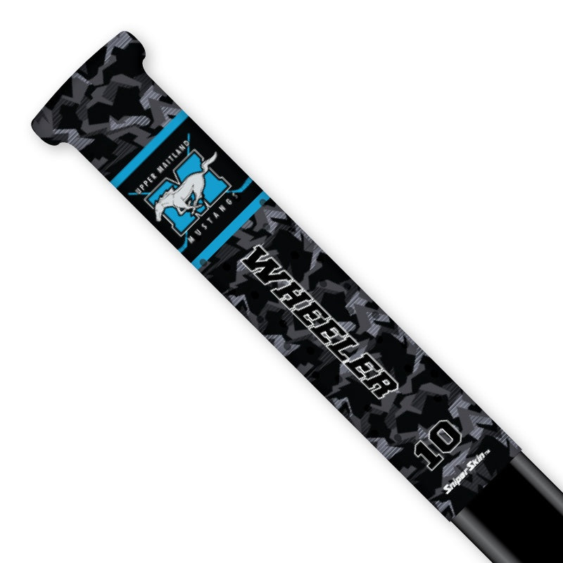black geo camo upper maitland mustangs custom hockey stick grip fundraiser only from sniper skin  