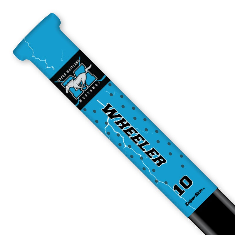blue lightning upper maitland mustangs custom hockey stick grip fundraiser only from sniper skin  