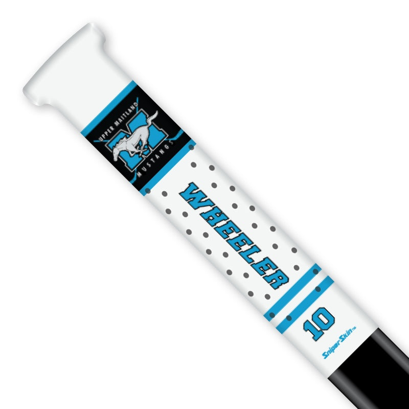 white upper maitland mustangs custom hockey stick grip fundraiser only from sniper skin  