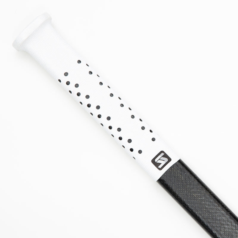 white pro Sniper Skin grip on a hockey stick handle 