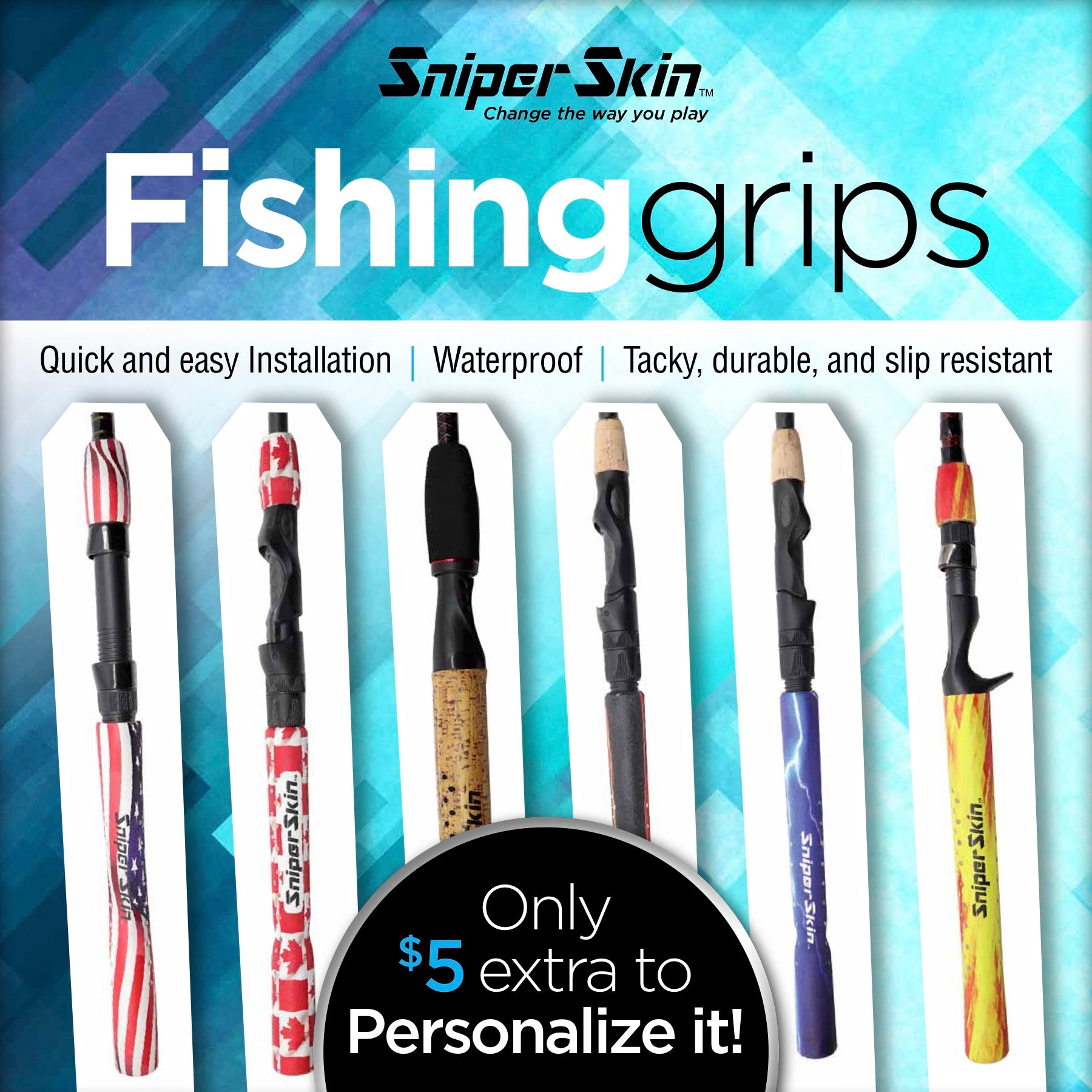 Sniper Skin Fishing Grips - Quick and easy installation - Waterproof - Tacky Durable and slip resistant