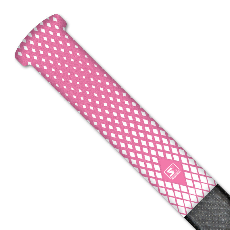 Pink white double diamond hockey grip 