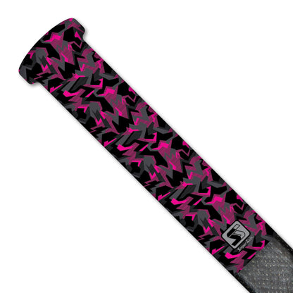pink geo camo Sniper Skin grip on a hockey stick handle 