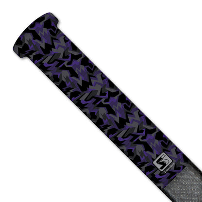 purple geo camo Sniper Skin hockey grip on a hockey stick handle