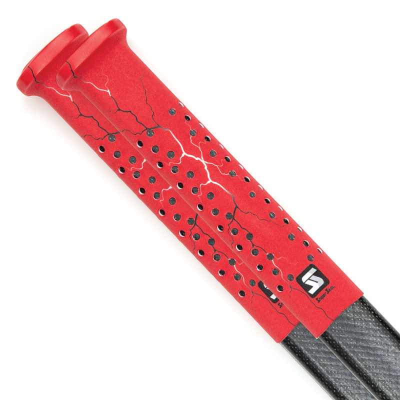 red Sniper Skin grip on a hockey stick handle with real-looking lightning bolt pattern