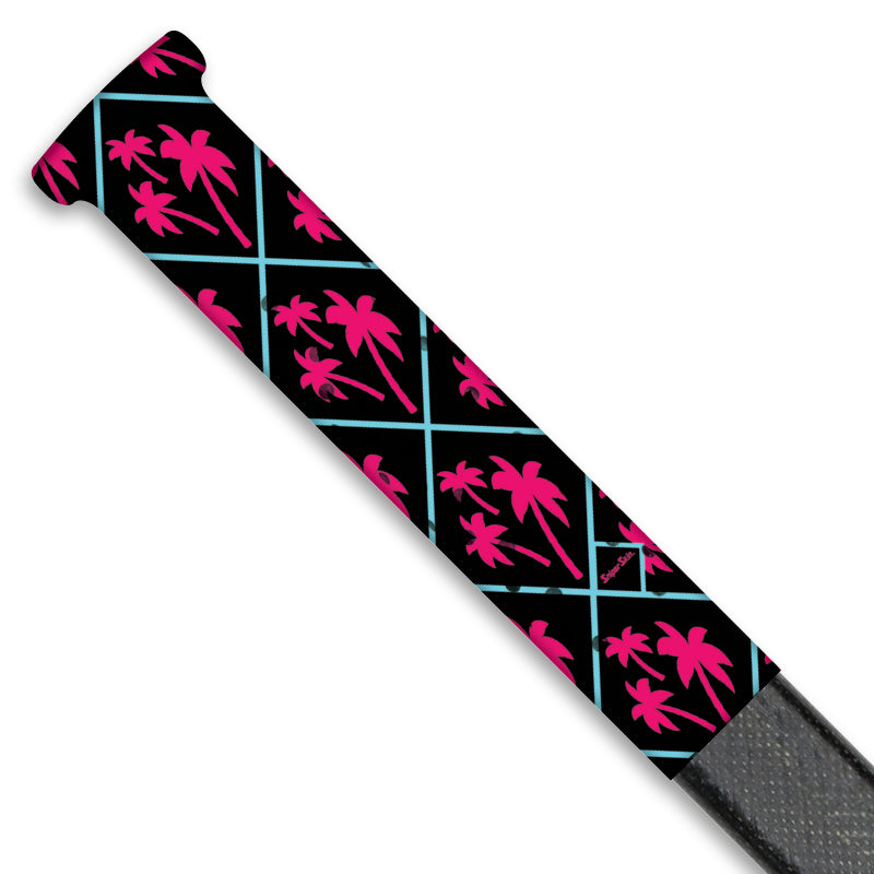 black hockey stick grip with pink palm trees pattern from sniper skin 