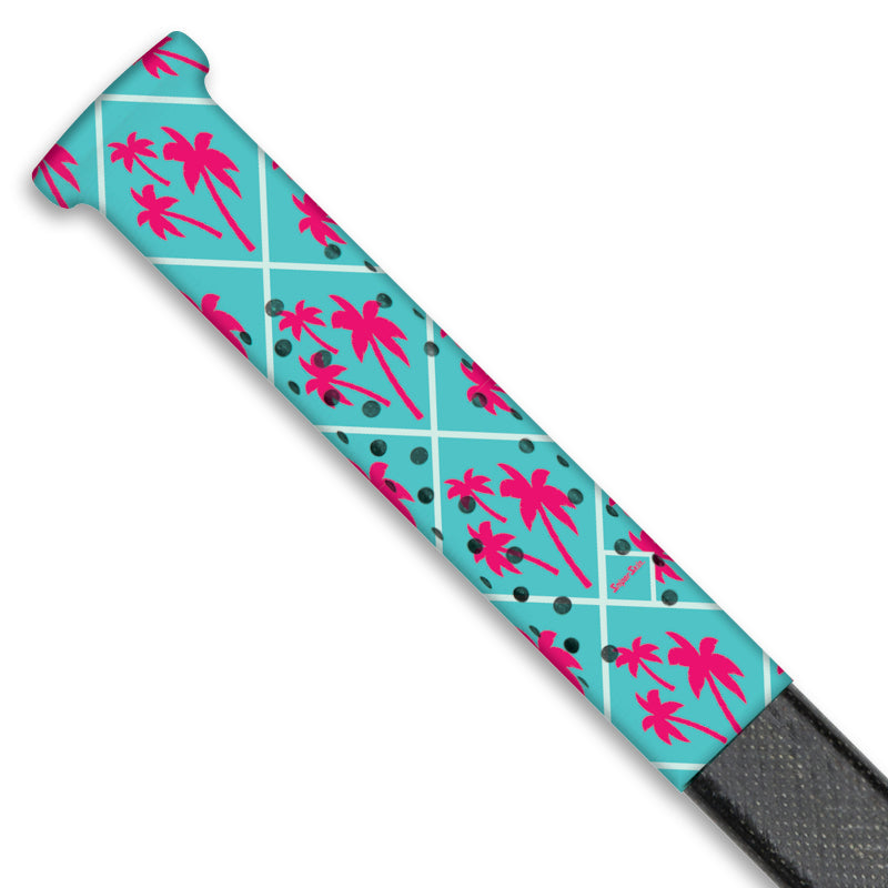 blue hockey stick grip with pink palm trees pattern  from sniper skin 