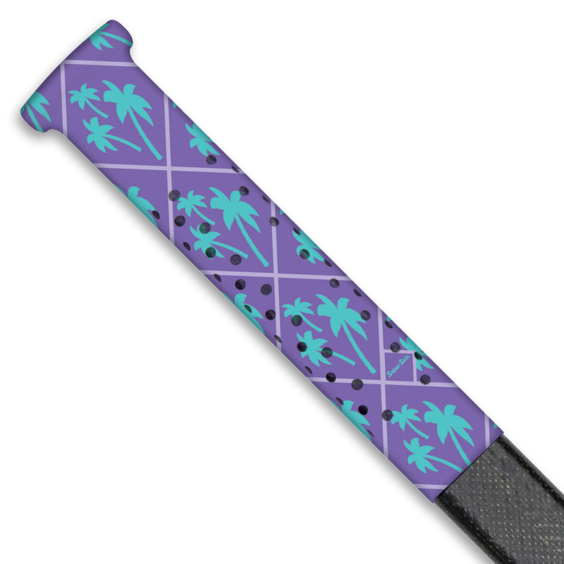 purple hockey stick grip with blue palm trees pattern from sniper skin 