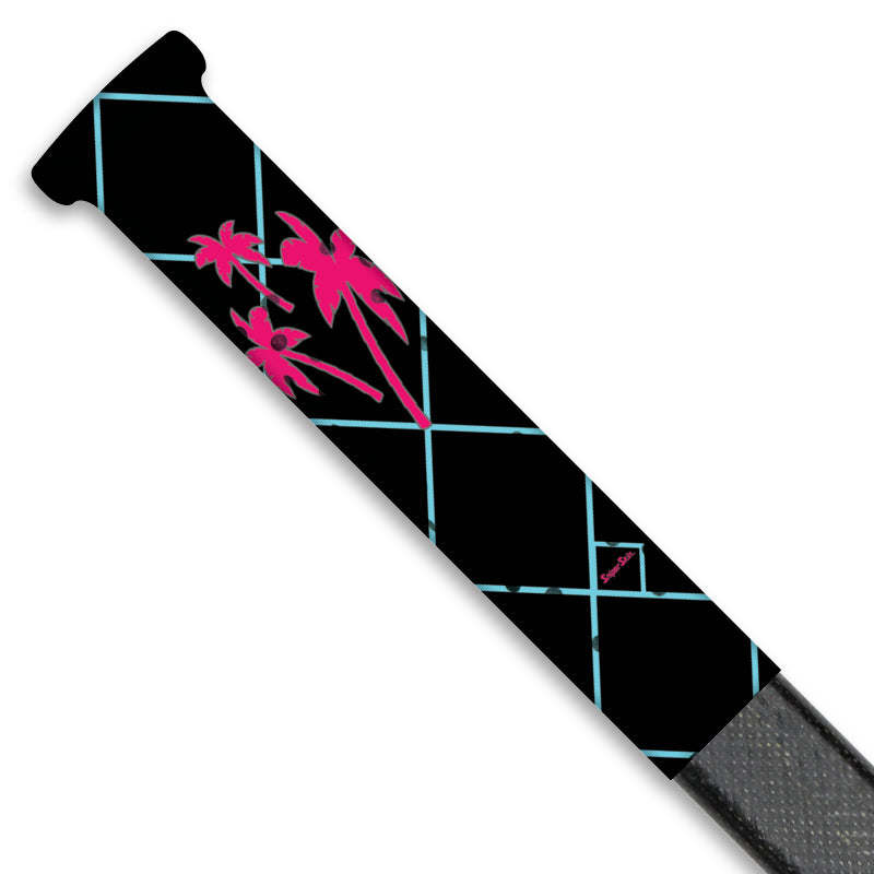 black hockey stick grip with pink palm trees from sniper skin 