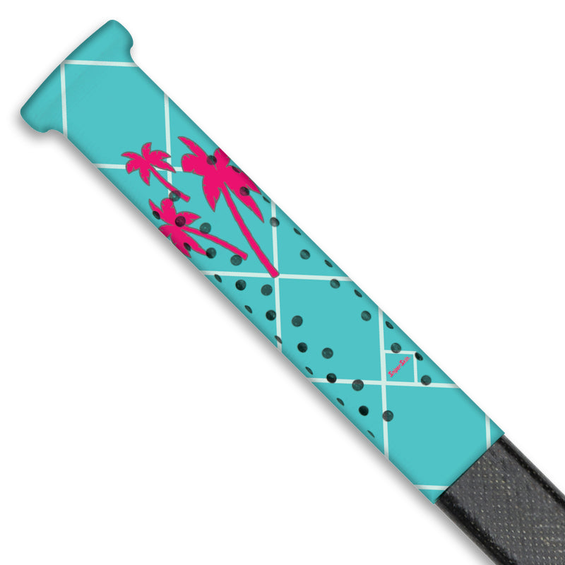 blue hockey stick grip with pink palm trees from sniper skin 