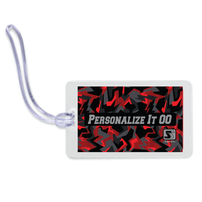 red geo CLARINGTON FLAMES bag tag from SNIPER SKIN 