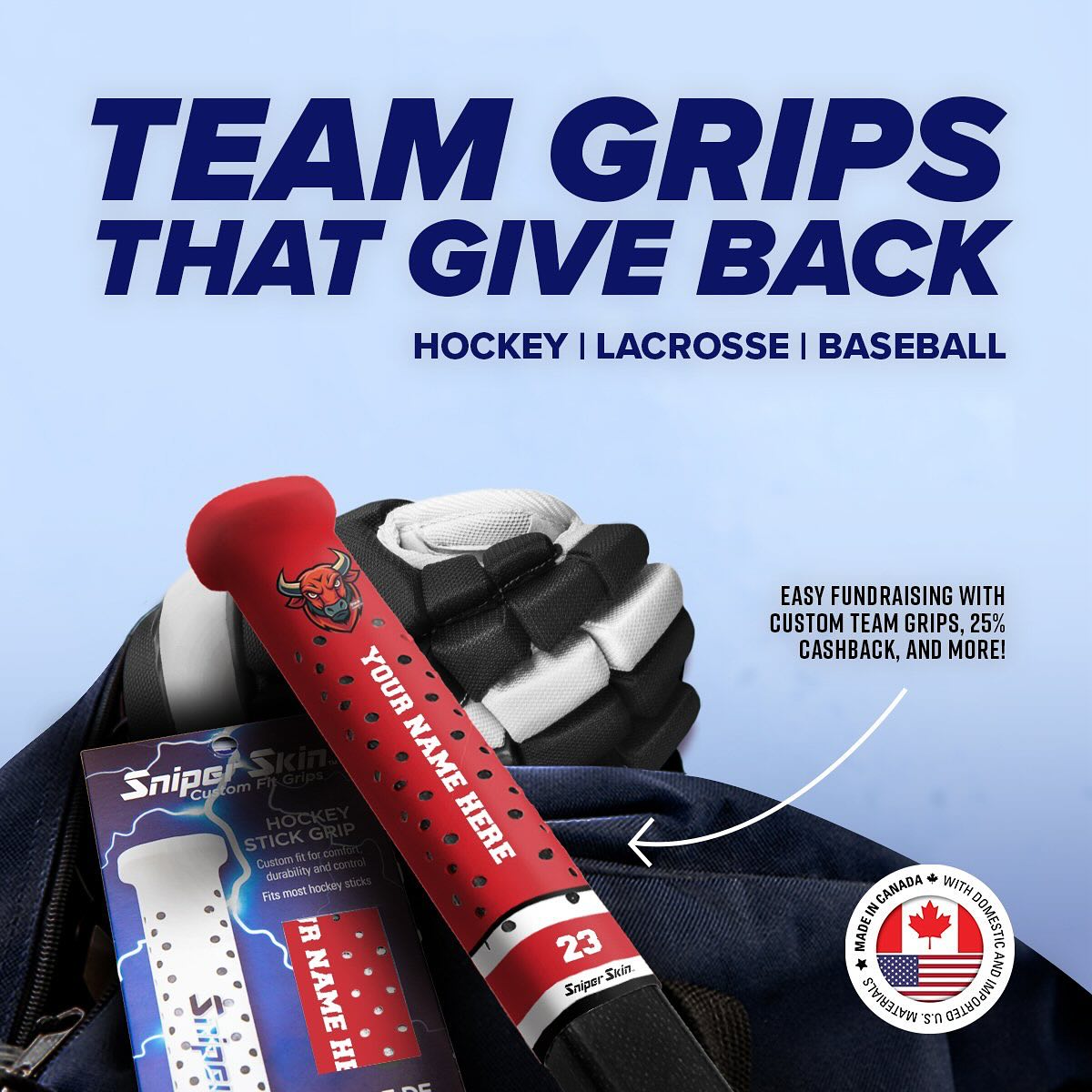 fundraise easily with sniper skin hockey stick 
grips