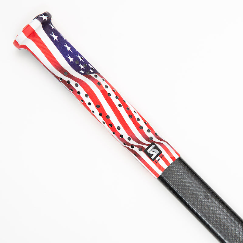 Sniper Skin grip on a hockey stick handle with American flag pattern